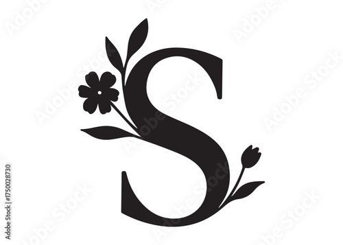 floral letter monogram logo silhouette vector, letter logo design silhouette vector illustration, monogram botanical alphabet silhouette vector, floral alphabet letter a to z logo silhouettes vector 