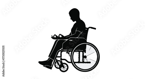 Silhouette of a person in a wheelchair, looking down thoughtfully