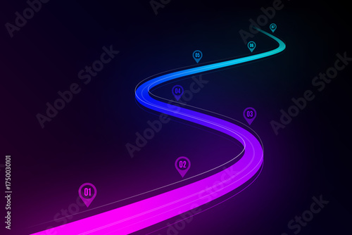 Abstract winding road infographic concept on a black background. Timeline template.