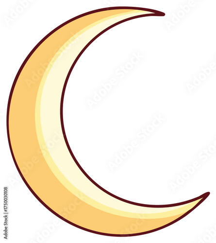 Yellow crescent moon cartoon illustration. Simple lunar phase celestial icon.