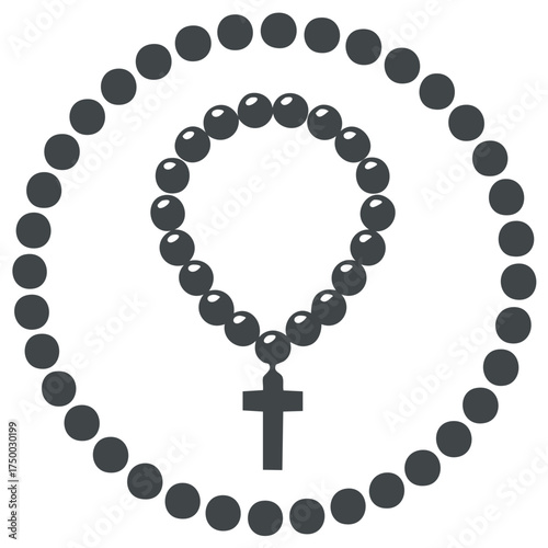 Minimalist vector illustration of a holy rosary with a cross symbol for Christian prayer and spirituality