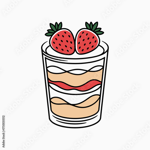 This appetizing dessert cup showcases layers of creamy goodness topped with fresh strawberries, symbolizing culinary delight and indulgence in gourmet treats for food lovers.