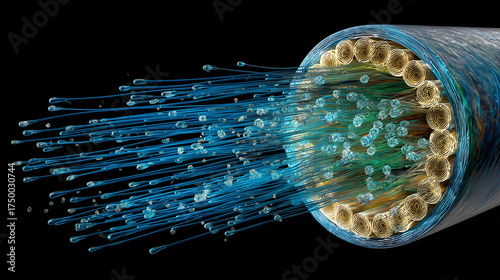 Futuristic Hollow Core Fiber Optic Cable Transmitting Light - Advanced Telecommunications Technology