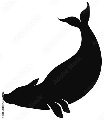 Graceful swimming seal sea lion black silhouette minimal vector illustration design