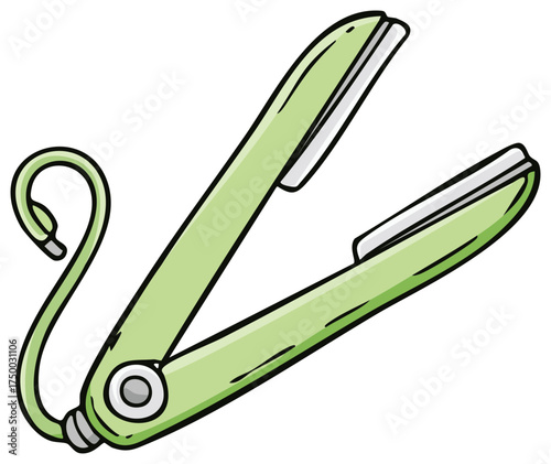 Cartoon Illustration of a Green Hair Straightener Styling Tool