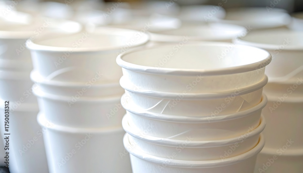 Obraz premium White Disposable Paper Cups in a Row.