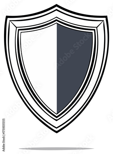 Black and white split shield vector icon for security, protection, and logo emblem design