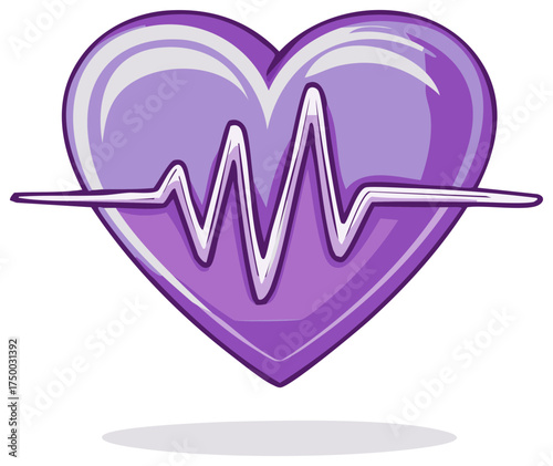 Purple heart with a heartbeat EKG pulse line for health and cardiology
