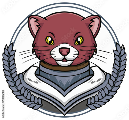 Cartoon Otter Mascot With Armor and Laurel Wreath in a Circular Frame for Branding