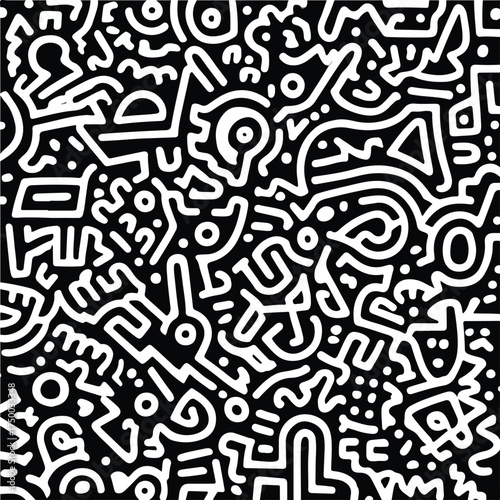Abstract Maze-Like Doodle Line Art
