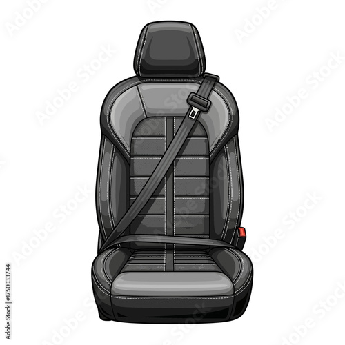Car Seat with Safety Belt Automotive Interior Protection Vector Illustration
