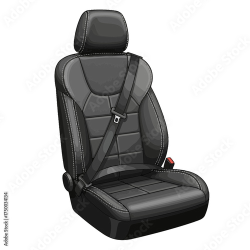 Car Seat with Safety Belt Automotive Interior Protection Vector Illustration