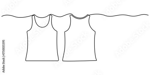 Set of drawing of hands holding hoodie, t shirt, tank top, jacket, and sweater in continuous one line drawing style. Clothing, fashion, top concept. Editable line. Vector illustration