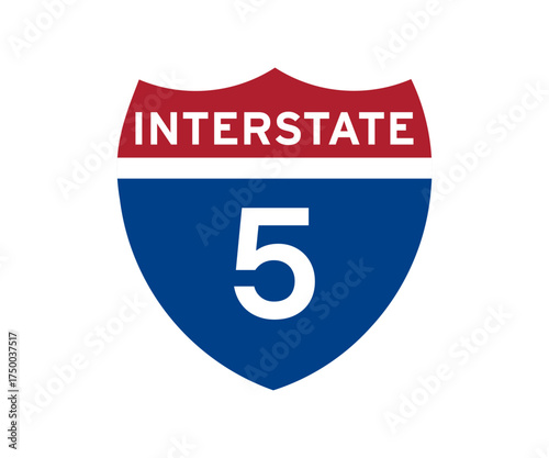 Interstate highway 5 road sign icon. Intrastate american road sign vector design and illustration.
