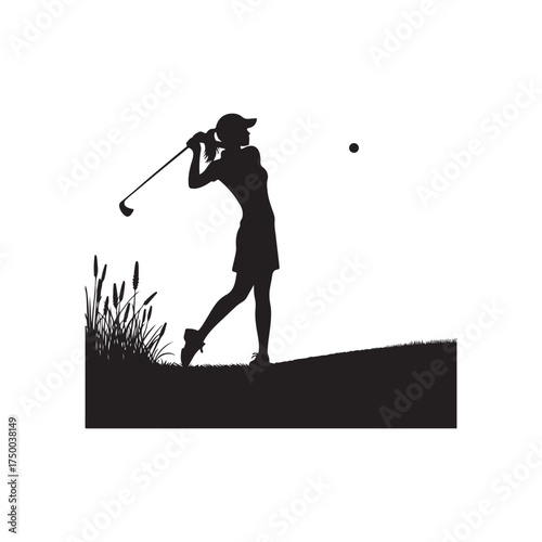 golfer mid swing in autumn vector silhouette clip art logo design illustration