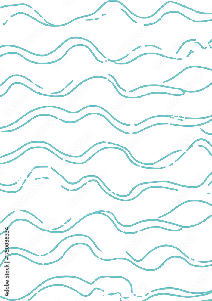Fototapeta premium Soft teal wavy lines on white — gentle, rhythmic, and abstract, evoking calmness, fluidity, or oceanic motion in a clean, modern design style.