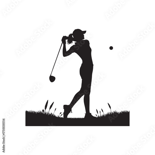 golfer mid swing in autumn vector silhouette clip art logo design illustration