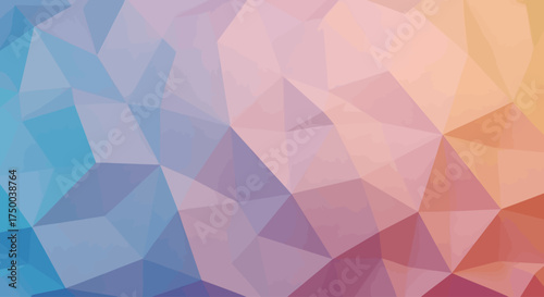 Abstract low-poly geometric background with a vibrant gradient of blue, purple, pink, and orange colors.