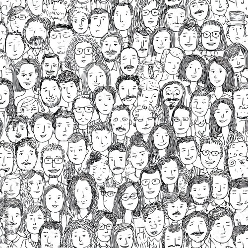 Monochrome Doodle Portraits Line Art Collection