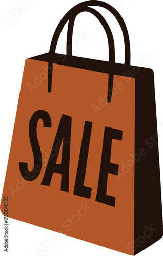 A minimalist brown shopping bag illustration with the word “SALE” written on it, symbolizing retail discounts, promotions, and shopping offers.