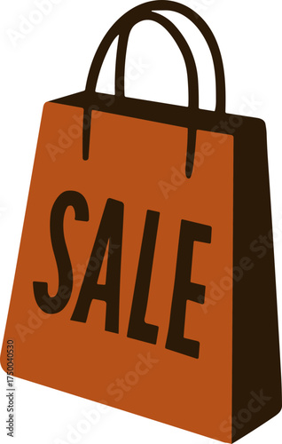 A minimalist brown shopping bag illustration with the word “SALE” written on it, symbolizing retail discounts, promotions, and shopping offers.