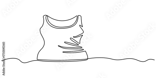 Set of drawing of hands holding hoodie, t shirt, tank top, jacket, and sweater in continuous one line drawing style. Clothing, fashion, top concept. Editable line. Vector illustration