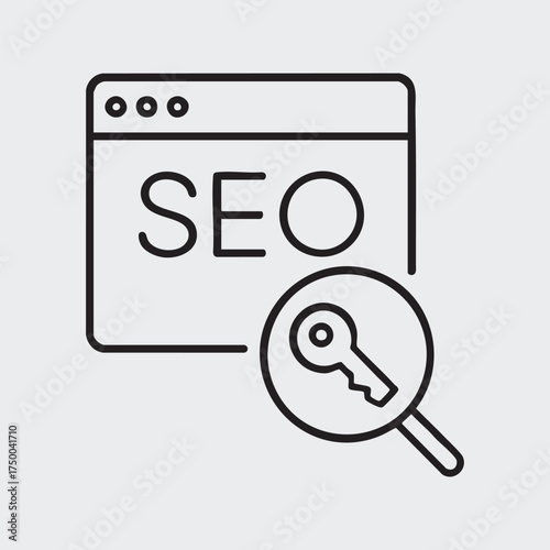 Keyword & SEO Management Outline Icon on White Background