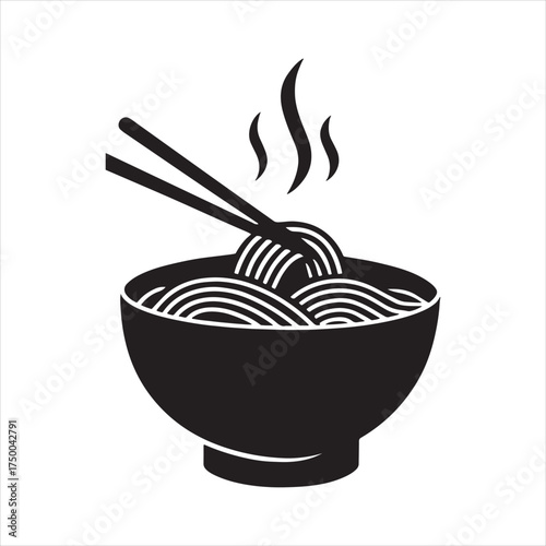 Delicious bowl of steaming noodles with chopsticks isolated on transparent background