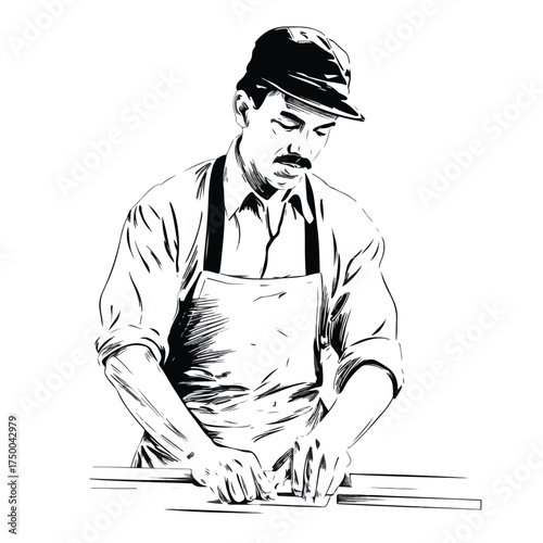 Minimalist Carpenter Line Art Vector Illustration
