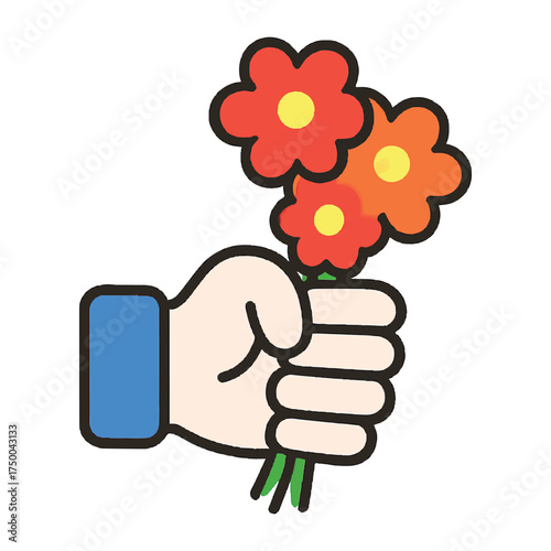 Delicate hand gently holding a single blooming flower isolated on transparent background
