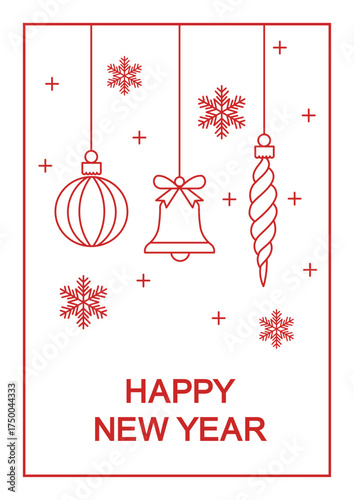 Line art new year's greetings card vector template.