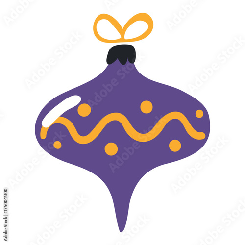 Christmas ornament, tree decoration, bauble isolated on transparent. Hand drawn flat vector illustration. Traditional holiday, Xmas, New Year, seasonal design element, clip art
