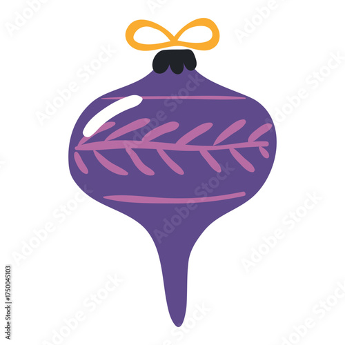 Christmas ornament, tree decoration, bauble isolated on transparent. Hand drawn flat vector illustration. Traditional holiday, Xmas, New Year, seasonal design element, clip art