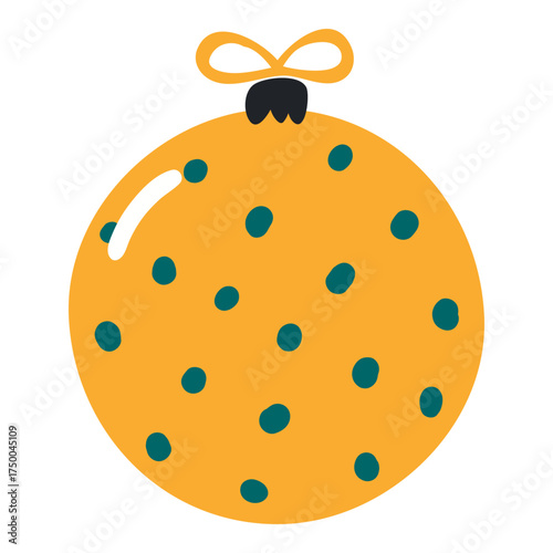 Christmas ornament, tree decoration, bauble, ball isolated on transparent. Hand drawn flat vector illustration. Traditional holiday, Xmas, New Year, seasonal design element, clip art
