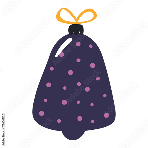 Christmas ornament, tree decoration, bauble, bell isolated on transparent. Hand drawn flat vector illustration. Traditional holiday, Xmas, New Year, seasonal design element, clip art