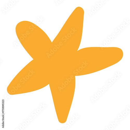 Five pointed yellow star isolated on transparent. Hand drawn flat vector illustration. Traditional Christmas, New Year, seasonal design element, holiday clip art. Starry sky, space, cosmos, galaxy
