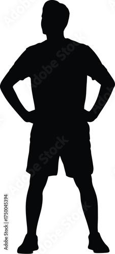 Silhouette of a man standing with hands on hips isolated on white background full length shot