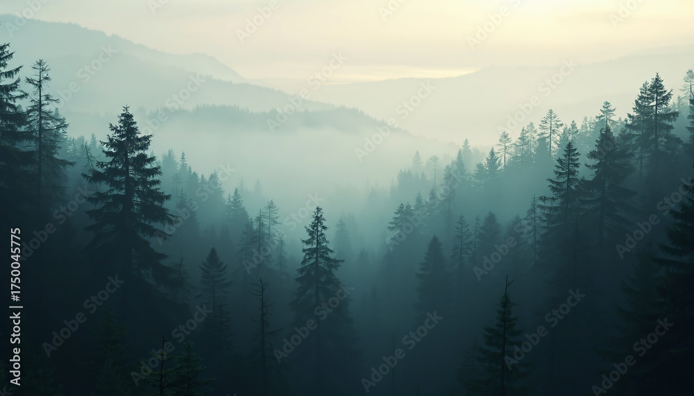 Obraz premium Misty Mountain Forest Landscape