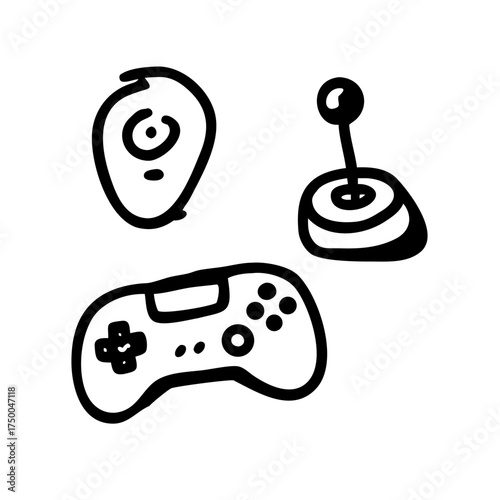 Hand drawn game controller and joystick, simple art