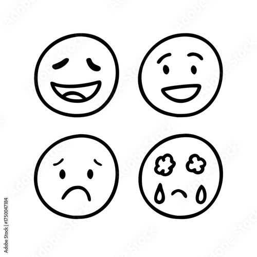 Four hand drawn faces with different emotions