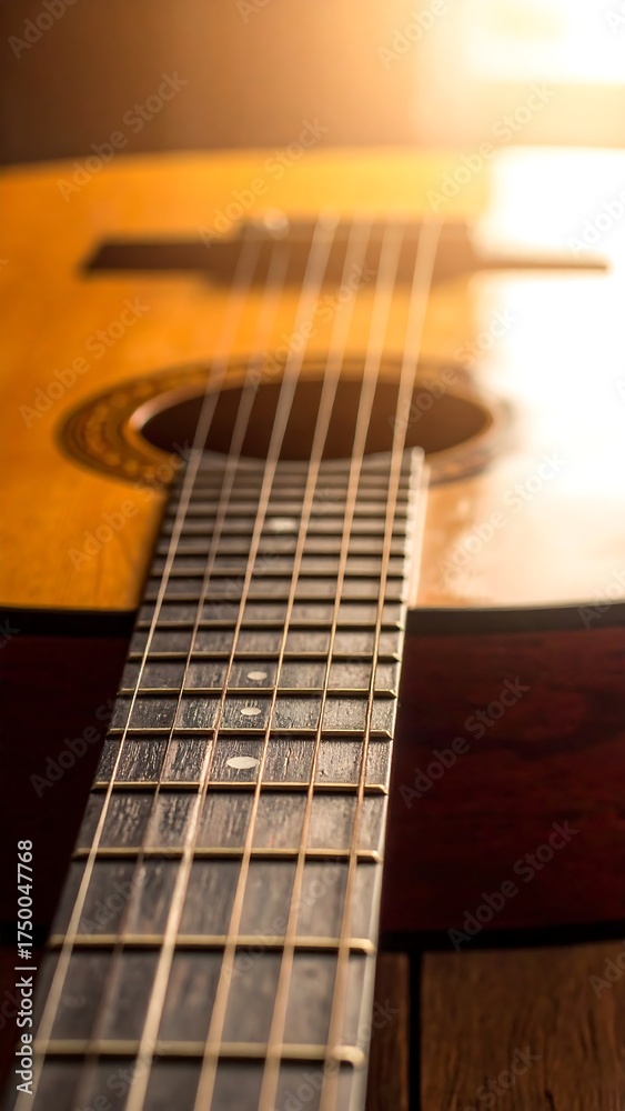 Fototapeta premium Close-up acoustic guitar neck