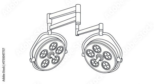 Two Surgical Lights with Articulating Arms Medical Equipment.