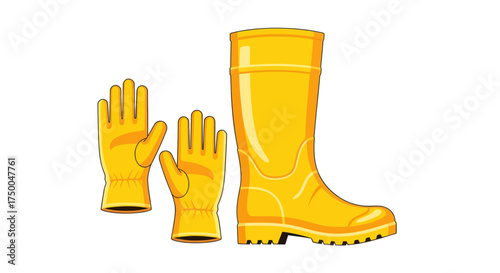 Bright Yellow Rubber Boots and Gloves for Protection.
