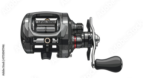 Modern Dark Gray Fishing Reel with Silver Handle and Black Grip.