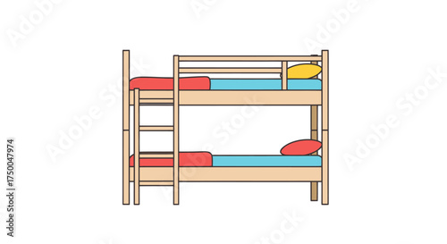 Bunk Bed with Pillows and Bedding Two-Tiered Sleeping Arrangement.