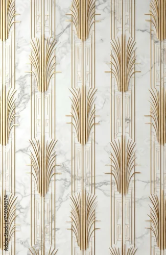 Panel kuchenny z motywem Art deco gold pattern on marble background. Elegant seamless tile decor. Golden geometric design, luxury texture. Interior design, graphic element. Modern wall art for business or creativity.