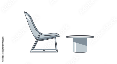 Modern Ergonomic Lounge Chair and Circular Coffee Table Set.
