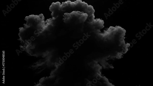 Dramatic smoke plume rising from darkness, perfect for visual effects and compositing, adding mystery and powerful impact to your next creative project