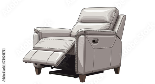 Modern Light Gray Leather Recliner Chair with Extended Footrest.