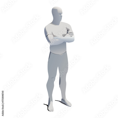 Male mannequin standing with arms crossed for fashion design and product display on white background